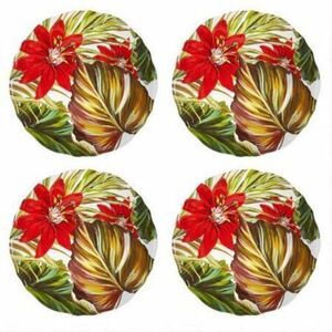 Palm Hibiscus Melamine Tropical 11" Dinner Plates Summer Set of 4 Heavy Weight